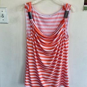 Kenneth Cole Women M Peachy Orange & White Dressy Tank with Metal Detail